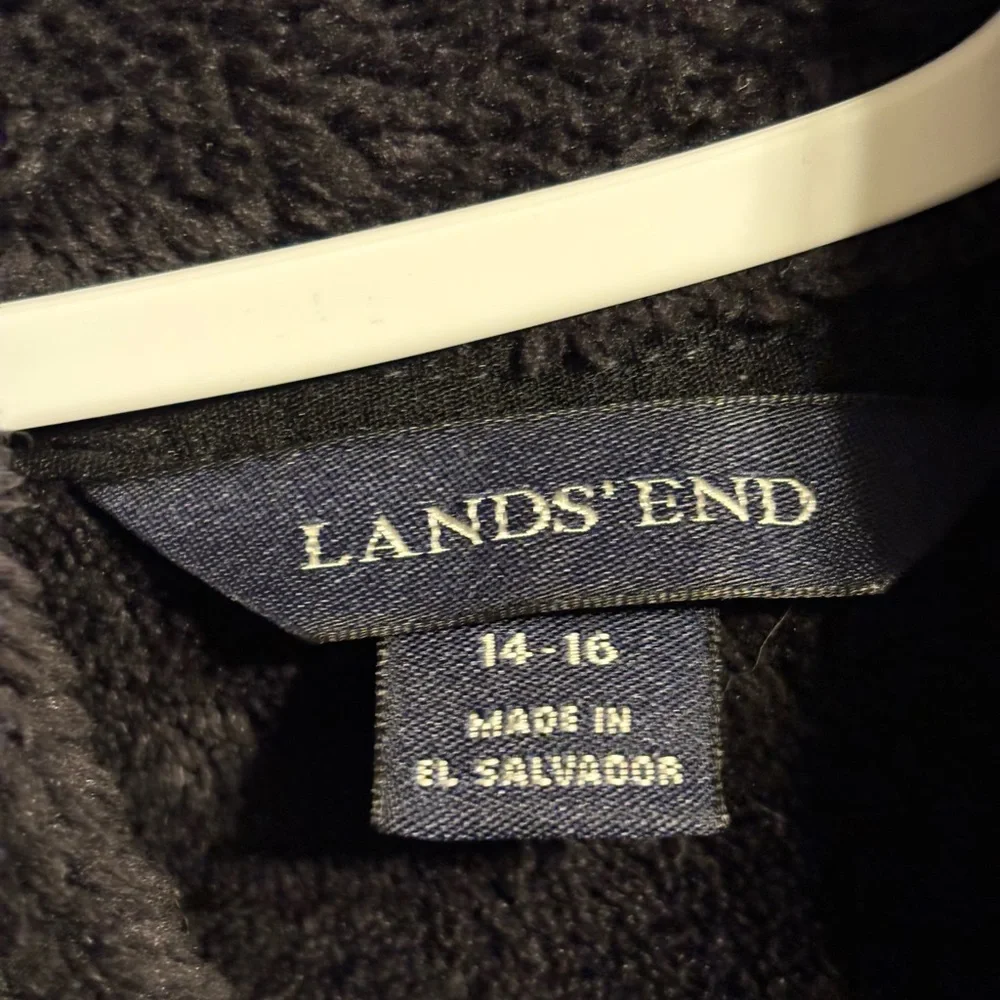 Lands’ End Full Zip Fleece Jacket Black Women’s Size L (14/16) Cozy Layer
